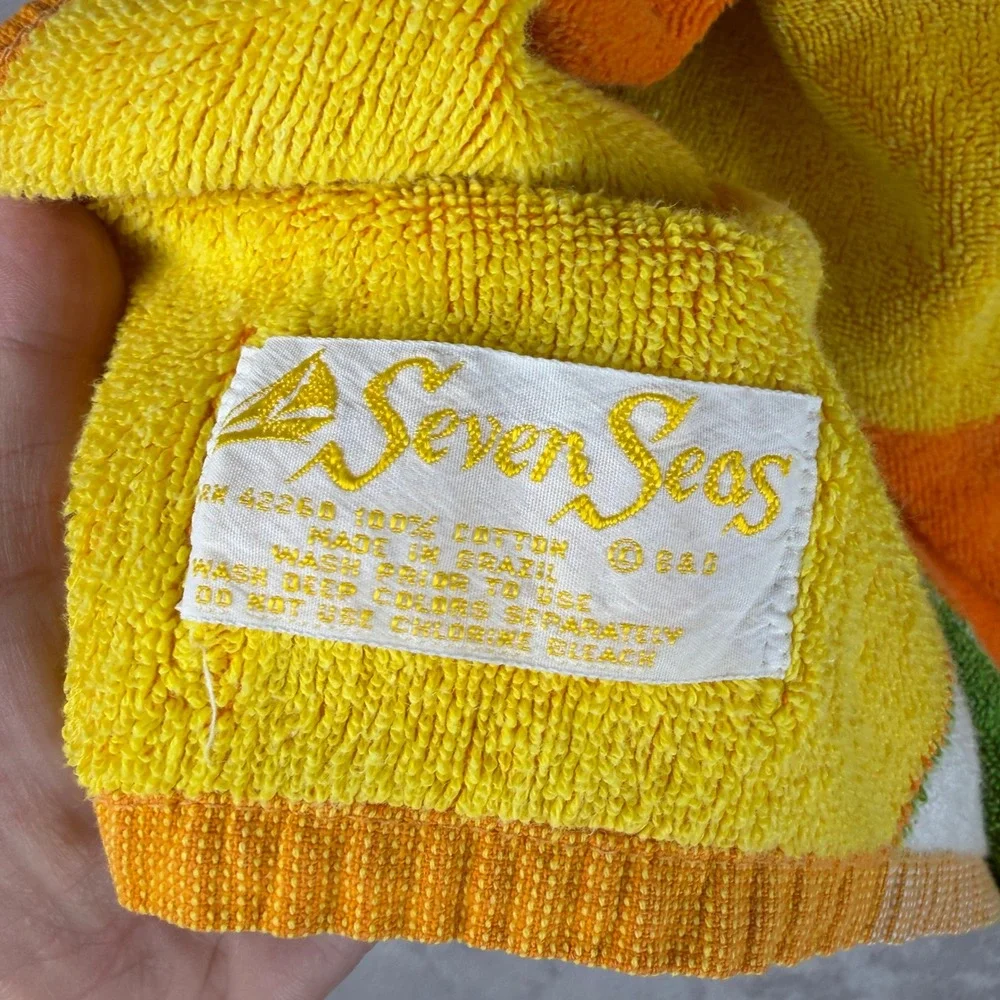 Seven Seas Vintage Beach Towel Multi Color Checkerboard Cotton Made in Brazil